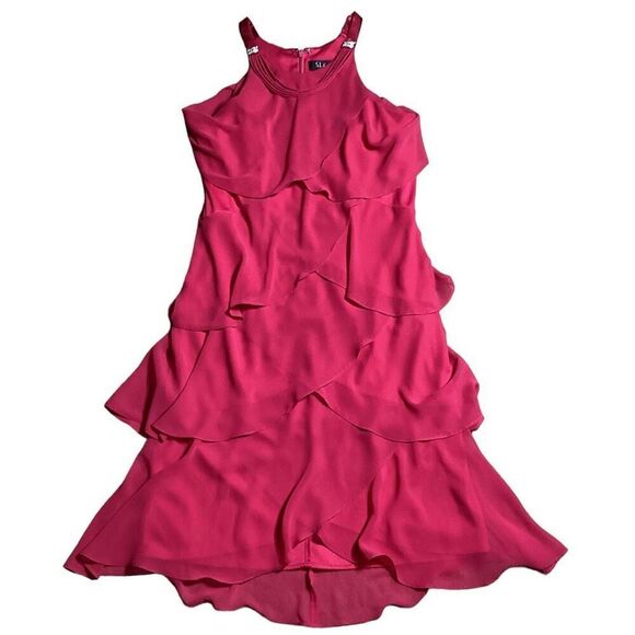 S. L. Fashions Strapless Hot Pink Fuchsia Tiered Ruffle Layered Cocktail Dress S - Picture 7 of 11